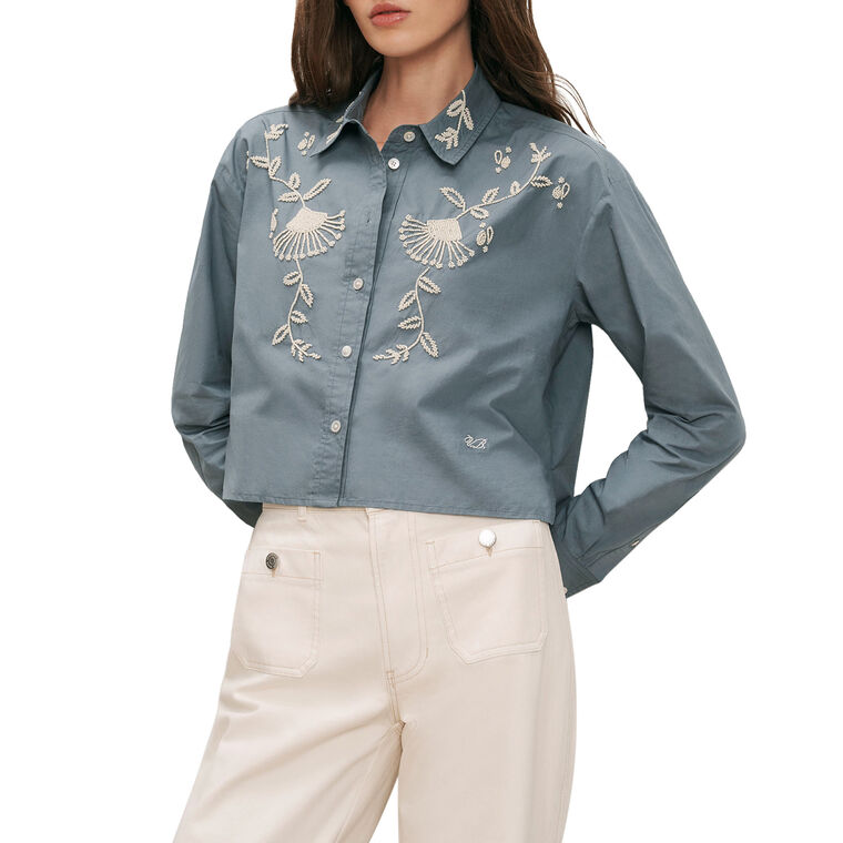 Aderes Long Sleeve Beaded Button-Down Shirt image number null