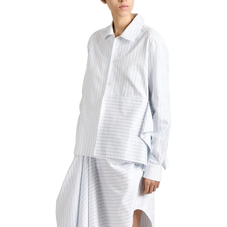 Long Sleeve Asymmetric Draped Button-Front Shirt image number null