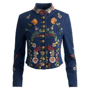 Emerson Embroidered Denim Cropped Military Jacket