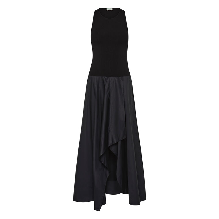 Sleeveless Knit Bodice Asymmetric Maxi Dress image number null