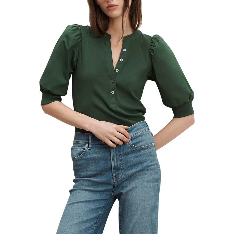Coralee Ribbed Knit Puff Sleeve Top image number null
