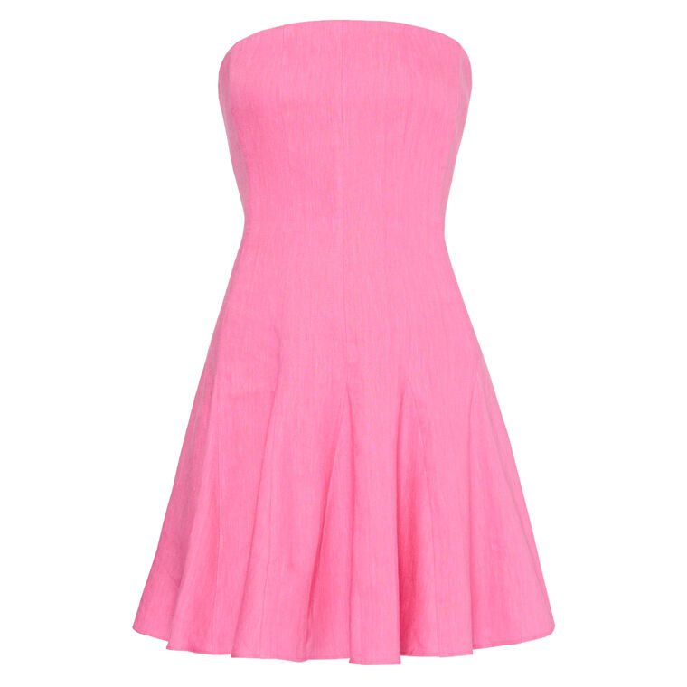Cameron Solid Linen Strapless Dress image number null