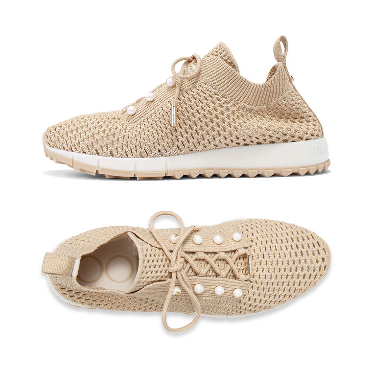 Veles Crochet Knit Pearl Embellished Low-Top Sneakers image number null