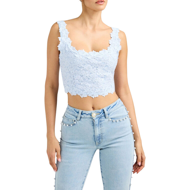 Bronwyn Sequin Corded Lace Sleeveless Crop Top image number null