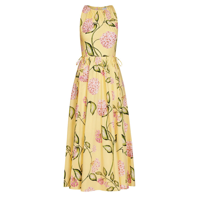 Porcelain Flower Cotton Poplin Pleated Dress image number null