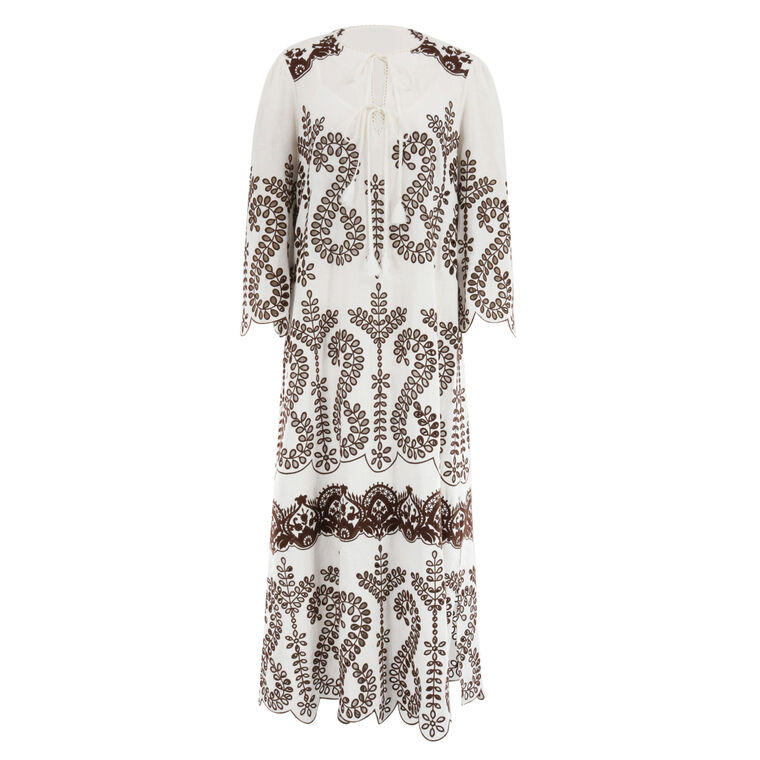 Norah Long Sleeve Embroidery Midi Dress image number null