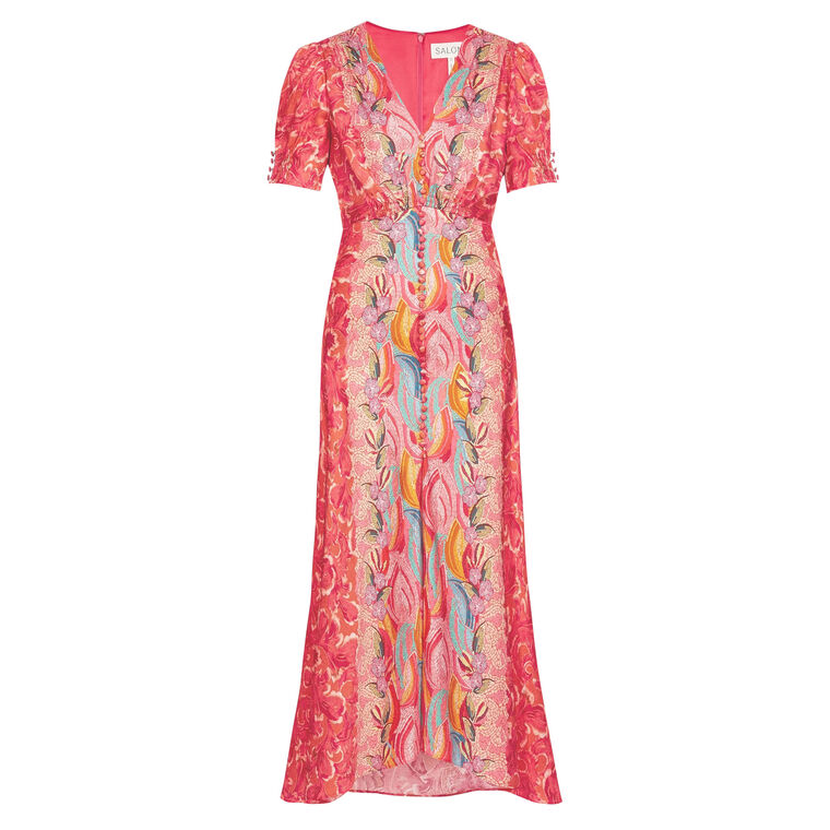 Lea Short Sleeve Silk Satin Midi Dress image number null