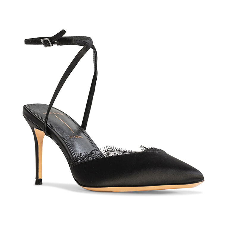 Lace 80mm Satin Ankle-Strap Pump image number null