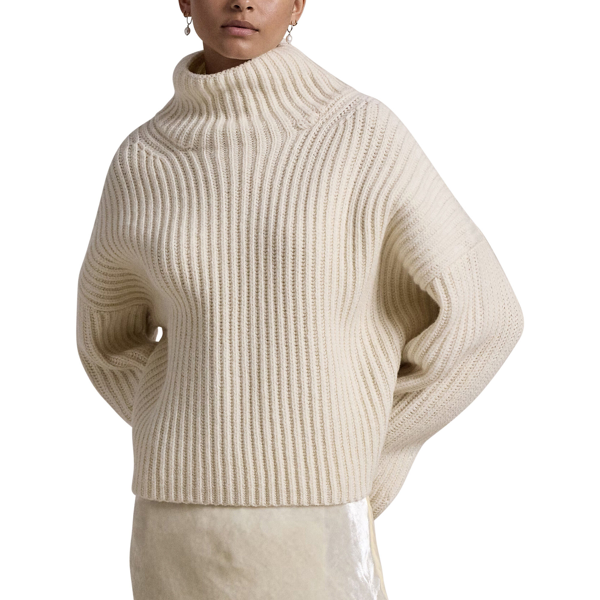 Ribbed Wool Cashmere Long Sleeve Pullover Sweater