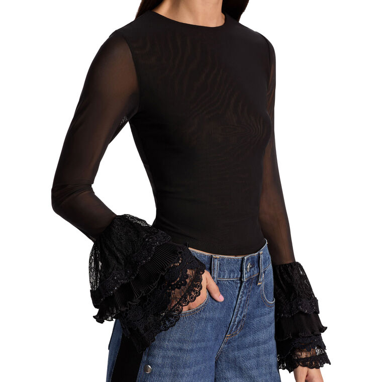 Delaina Long Sleeve Crop Top With Ruffle Cuff image number null
