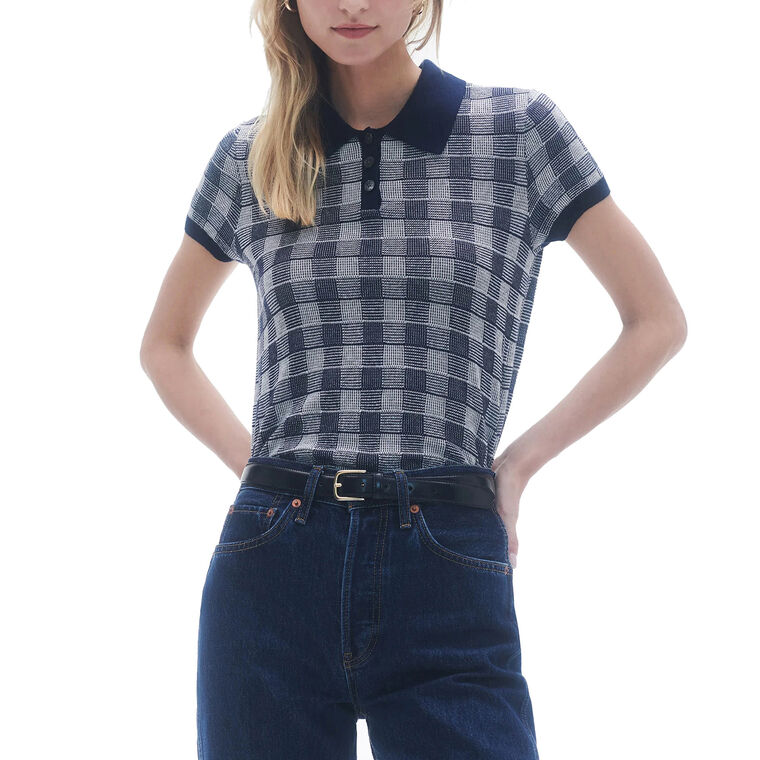 Gingham Shrunken Short Sleeve Polo image number null