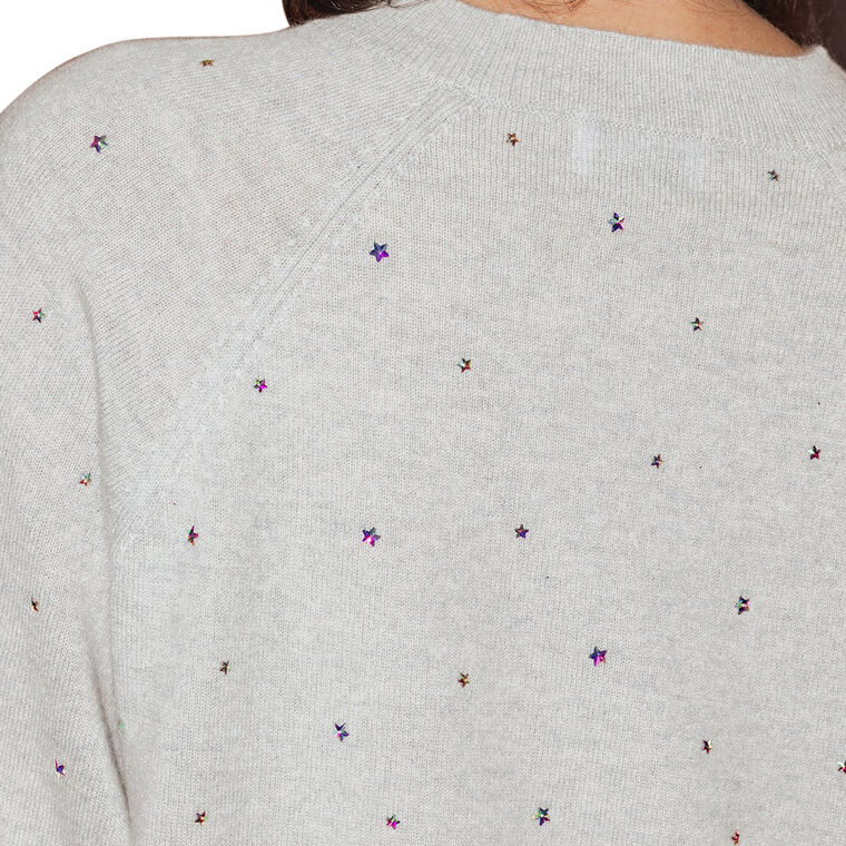 Letitia Wide Crewneck Cashmere Sweater With Star Rhinestones image number null