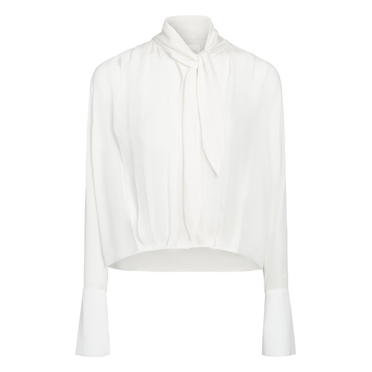 Bergman Long Sleeve Button Up Pleated Silk Blouse image number null