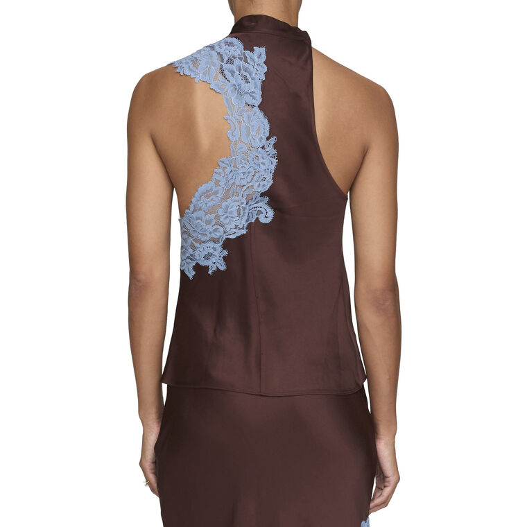 Rose Sleeveless Lace Detail Satin Top image number null