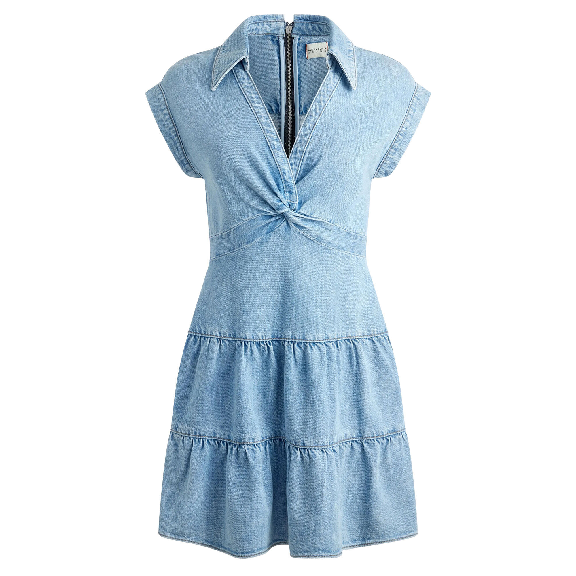 Alice + Olivia Mila Denim Twist Front Mini Dress | Tootsies Alice + Olivia Mila Denim Twist Front Mini Dress | Tootsies