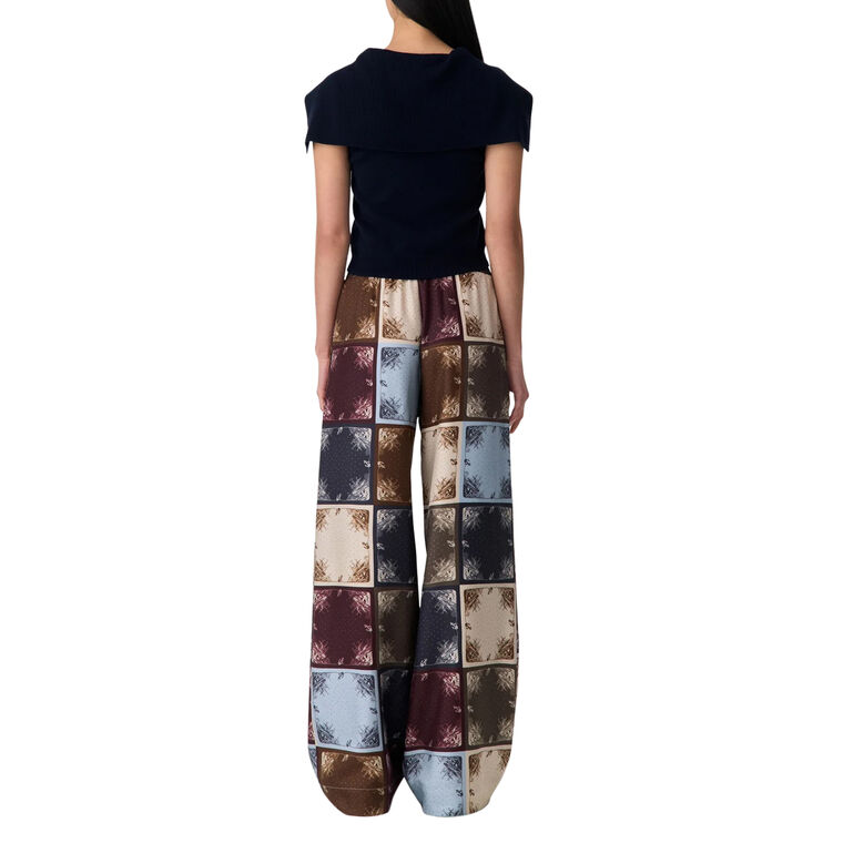 Double Waistband Wide-Leg Silk Pull-On Pant image number null