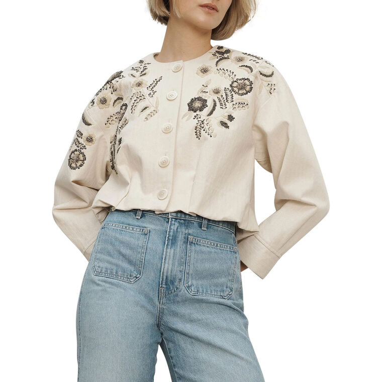 Emeren Embroidered Cropped Bubble Jacket image number null