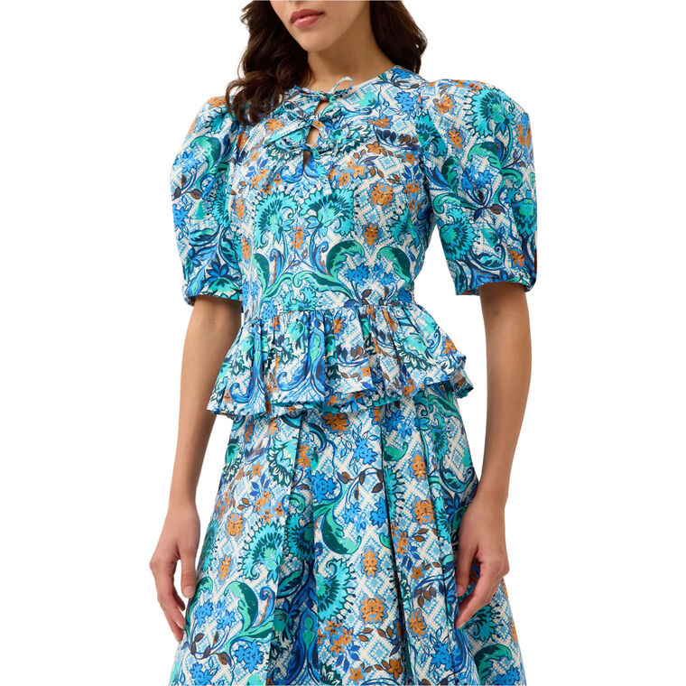 Estella Puff Sleeve Peplum Top image number null