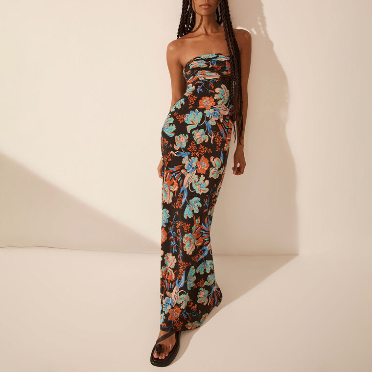 Flotte Silk Ruched Bodice Maxi Dress image number null