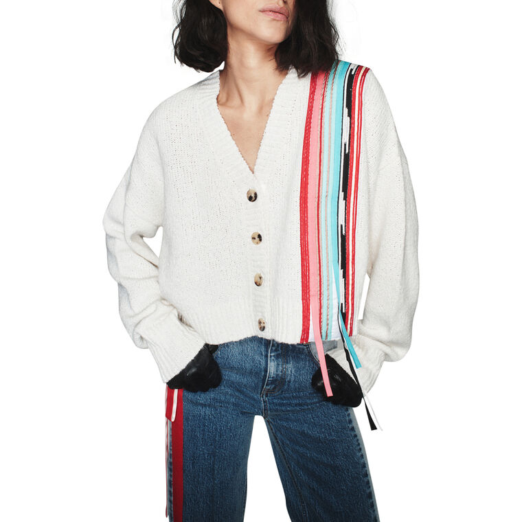 Kane Long Sleeve Stripe Detail Cropped Cardigan image number null