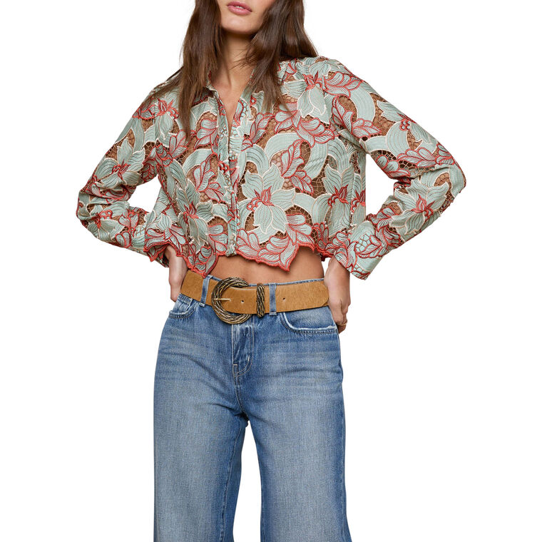 Akemi Cropped Floral Lace Blouse image number null