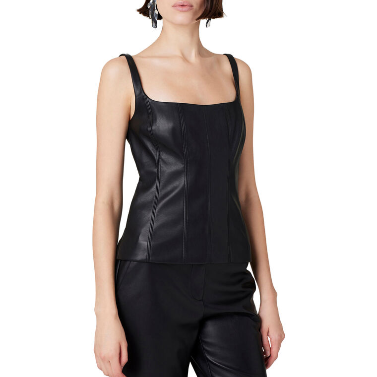 Linda Vegan Leather Tie Front Corset Tank image number null