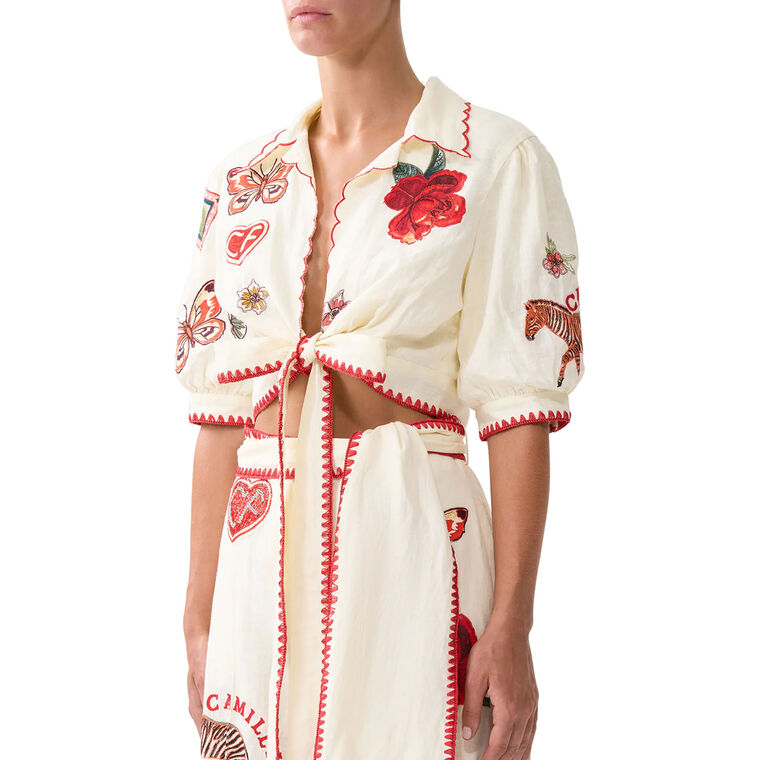 Short Sleeve Cropped Top With Tie Front image number null