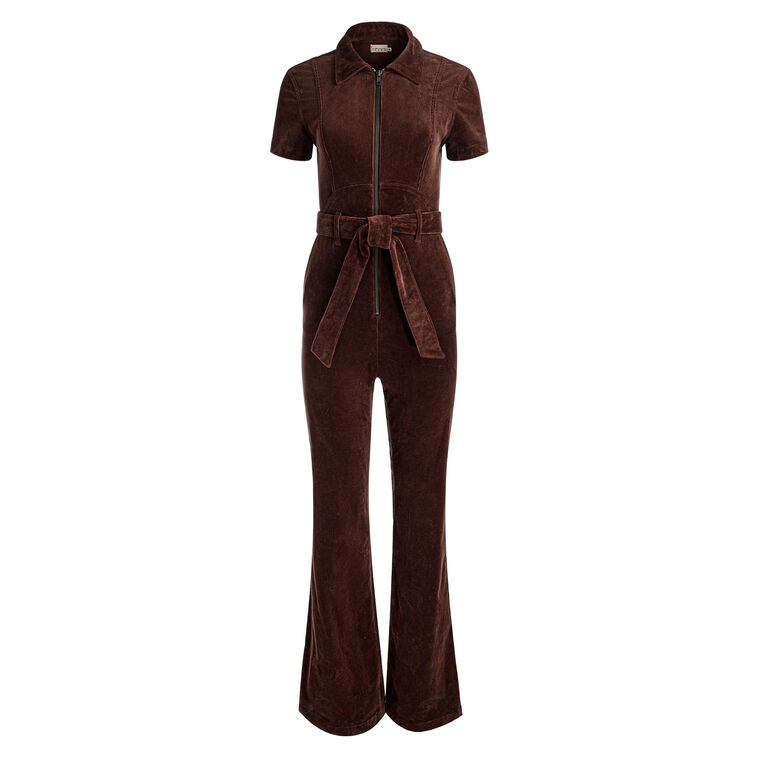 Gorgeous Short Sleeve Wide Leg Corduroy Jumpsuit image number null