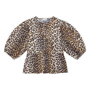 Leopard Cotton Poplin Peplum Tie Blouse