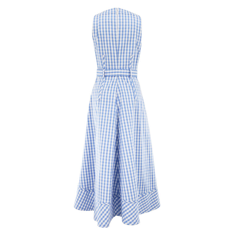 Zelda Sleeveless Belted Gingham Denim Midi Dress image number null