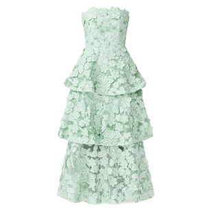 Roseate Strapless Tiered 3D Floral Lace Maxi Dress