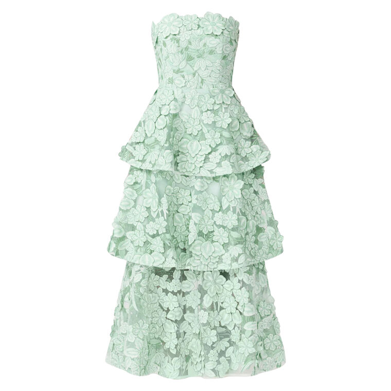 Roseate Strapless Tiered 3D Floral Lace Maxi Dress image number null