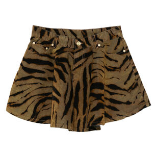 Tiger Print Flocked Denim Mini Skirt