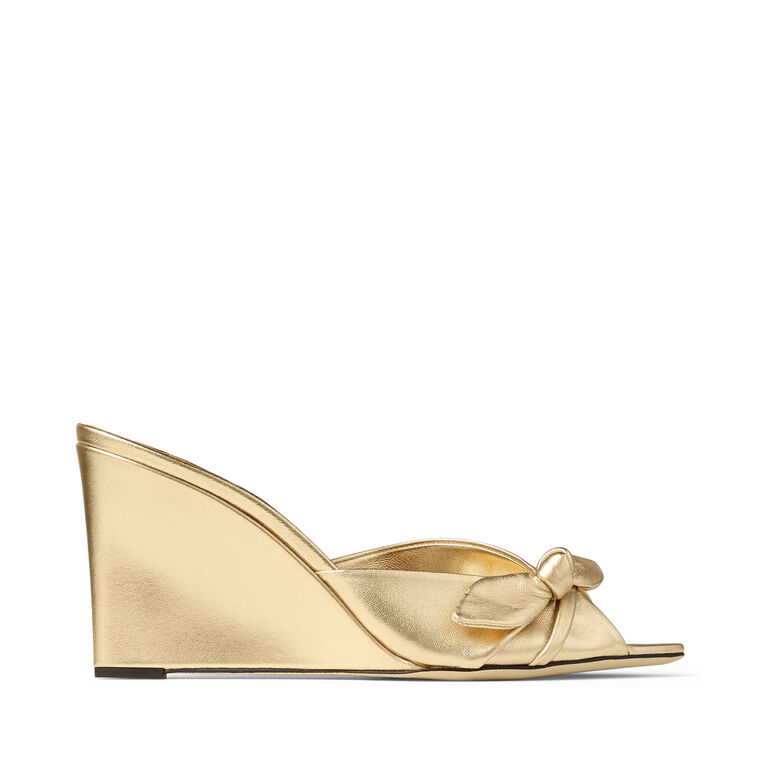 Livi 85mm Metallic Nappa Wedge Sandals With Bow image number null