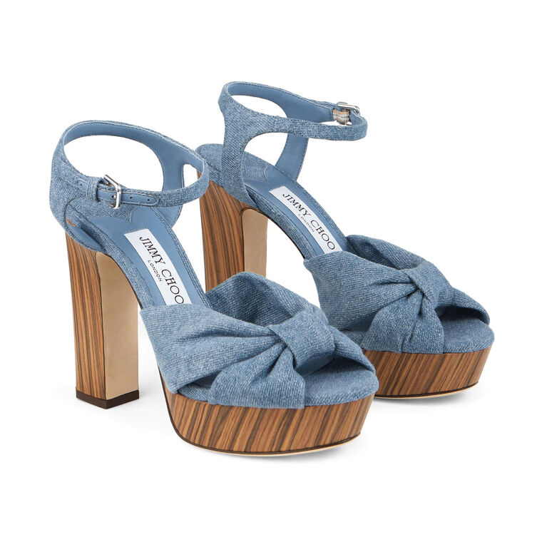 Heloise 120mm Denim Platform Sandals With Wood Wrap image number null