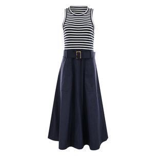 Jordan Striped Mixed-Media Midi Dress