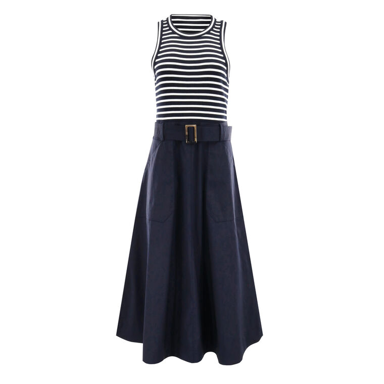 Jordan Striped Mixed-Media Midi Dress image number null
