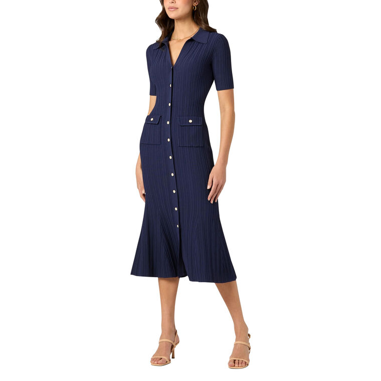 Tulip Rib Knit Midi Shirtdress image number null
