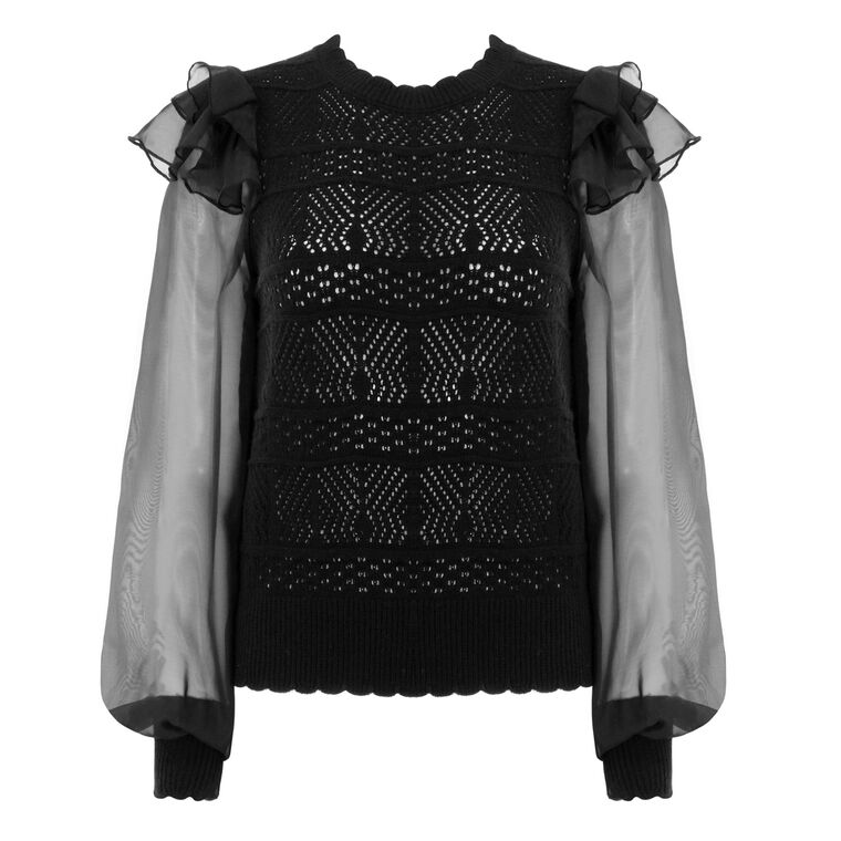 Dahlia Organza Sleeve Open Knit Sweater image number null