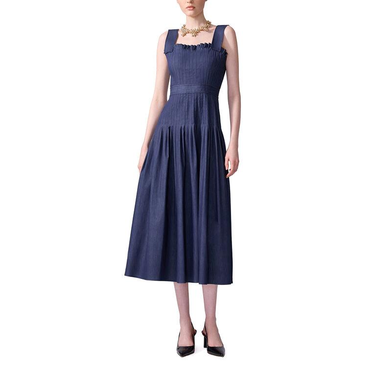 Pleated Denim Midi Dress image number null