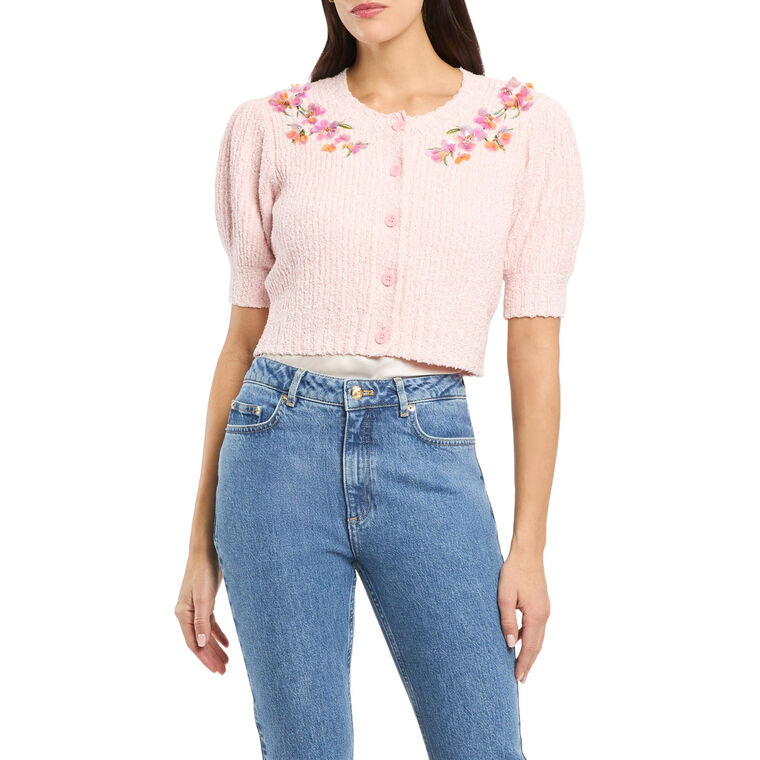 Millicent Trailing Iris Short Puff Sleeve Cardigan image number null