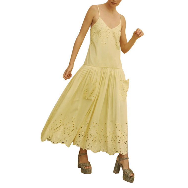 Martin Sleeveless Drop Waist Eyelet Midi Dress image number null