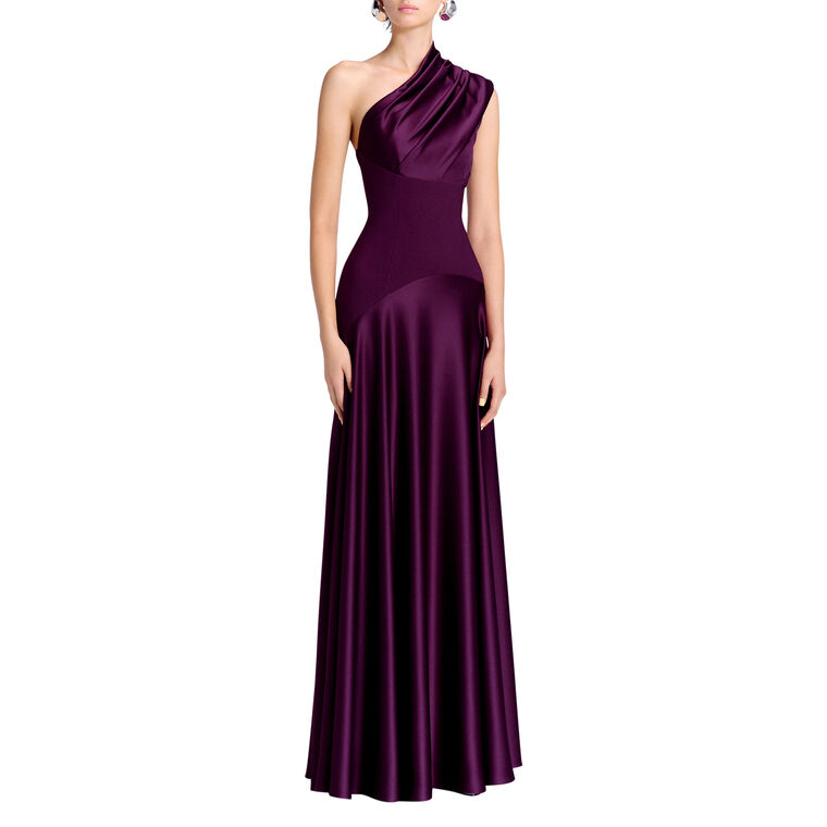 Gabriela One-Shoulder Satin Maxi Dress image number null