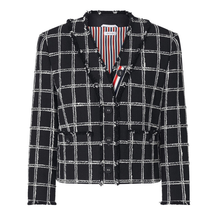 V-Neck Cardigan Jacket In Windowpane Houndstooth Tweed image number null