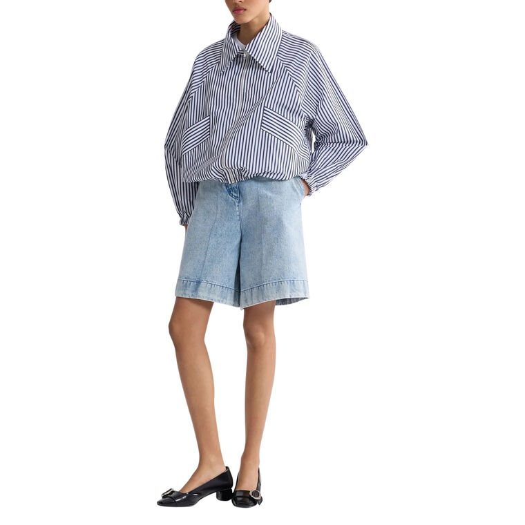 Recycled Faille Striped Zippered Bomber Jacket image number null