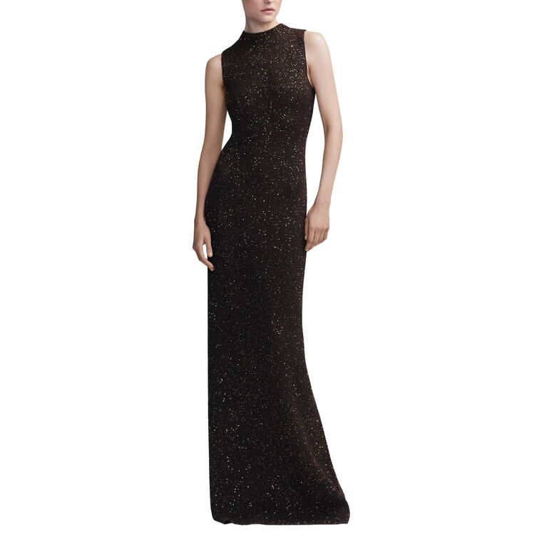 Sequin Knit Mock Neck Gown image number null