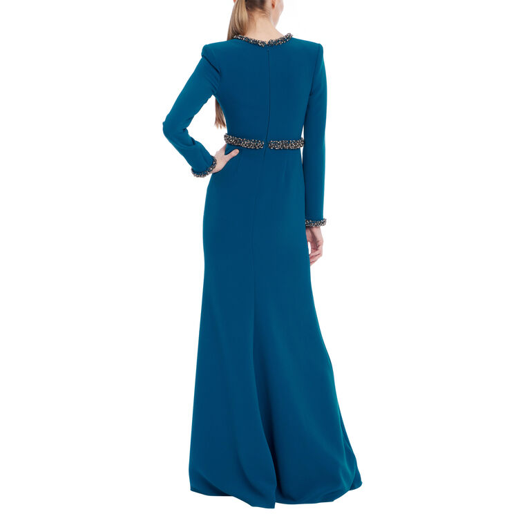 Long Sleeve Beaded Trim Gown image number null