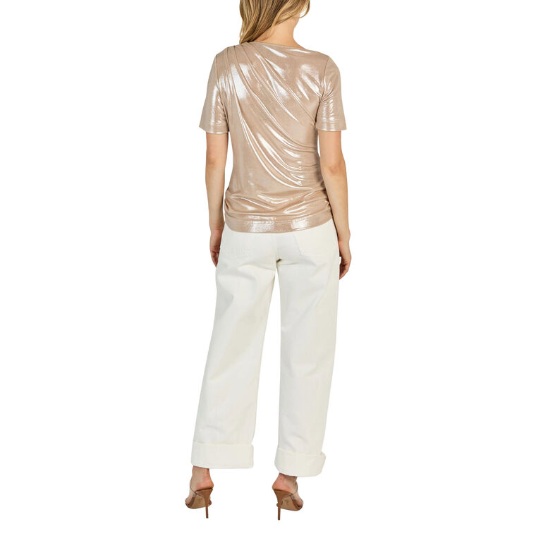 Foiled Jersey Asymmetric Short Sleeve Top image number null