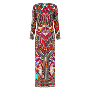 Gathered Jersey Long Sleeve Maxi Dress