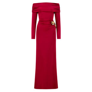 Embroidered Satin Jersey Draped Gown